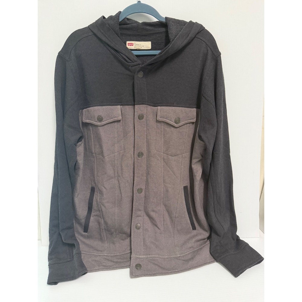 Levis Mens XL Two Tone Color Block Button Front Hoodie Sweatshirt Jacket Gray